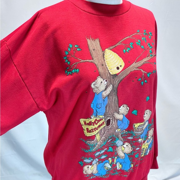 VINTAGE 80s honey bear bee honeycomb restaurant sweatshirt sweater tree graphic - Picture 3 of 13